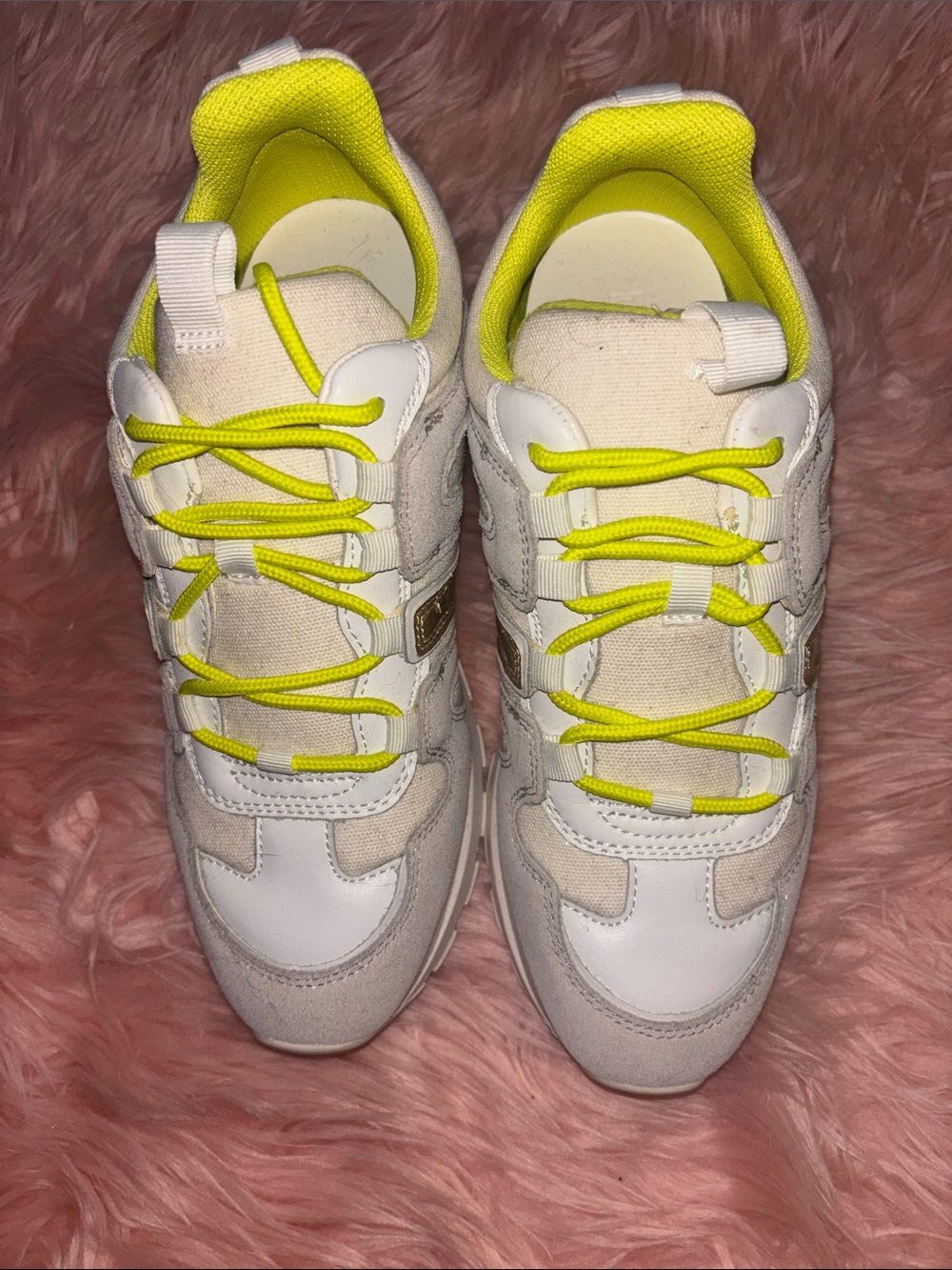 DKNY White Sneakers with Neon Yellow Accents